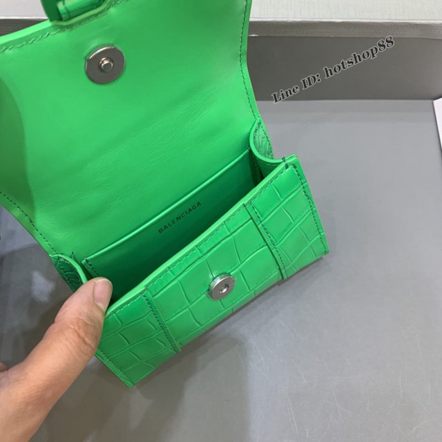 Balenciaga專櫃爆款mini Hourglass沙漏包 巴黎世家鱷魚紋綠色超迷你號手提肩背女包 fyj1550